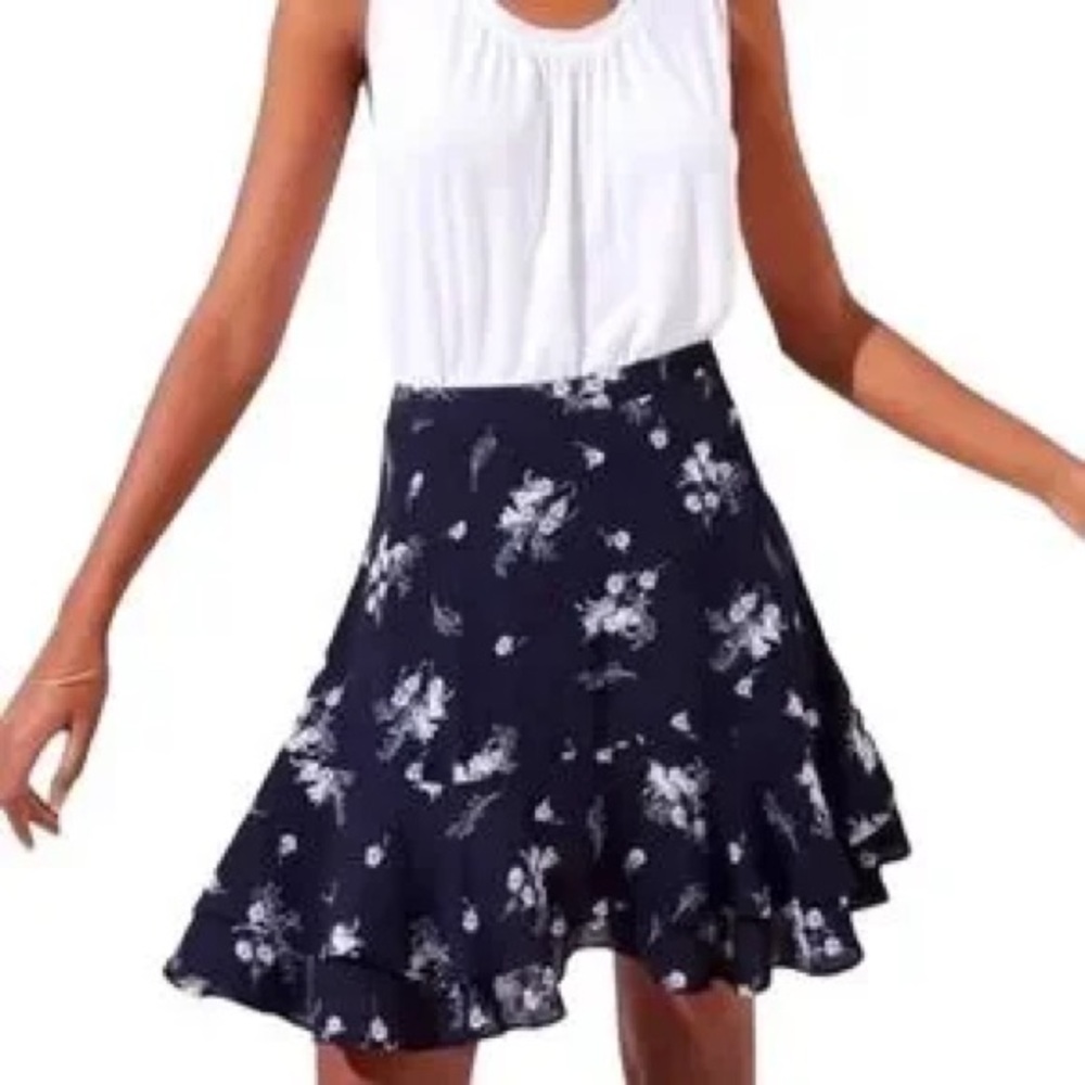 🔥🔥🔥Loft Navy Blue Floral Tiered Skirt